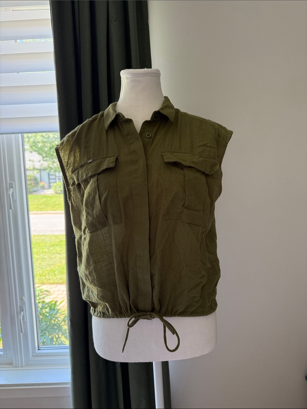 Superdry vintage women's Olive Green Sleeveless Utility Tank with Drawstring
